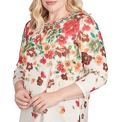 Petite Alfred Dunner Floral Detailed Neck Top