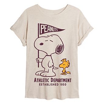 Juniors' Peanuts Snoopy & Woodstock Oversized Tee