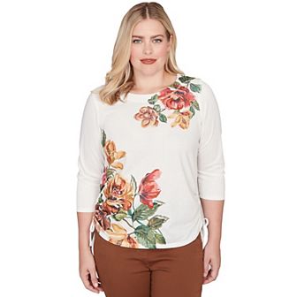 Petite Alfred Dunner Asymmetric Floral Side Tie Top