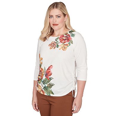 Petite Alfred Dunner Asymmetric Floral Side Tie Top