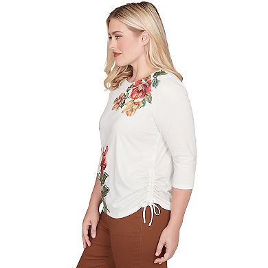 Petite Alfred Dunner Asymmetric Floral Side Tie Top