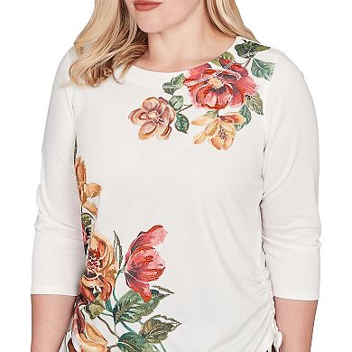Petite Alfred Dunner Asymmetric Floral Side Tie Top