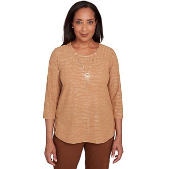 Petite Alfred Dunner Shimmer Animal Jacquard Top with Necklace