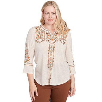 Petite Alfred Dunner Geometric Floral Embroidery Printed Top