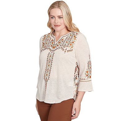 Petite Alfred Dunner Geometric Floral Embroidery Printed Top