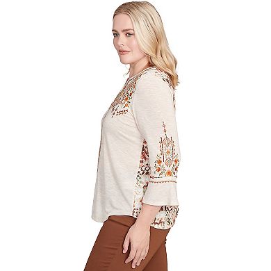 Petite Alfred Dunner Geometric Floral Embroidery Printed Top