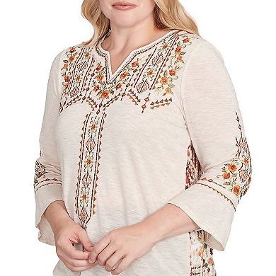 Petite Alfred Dunner Geometric Floral Embroidery Printed Top