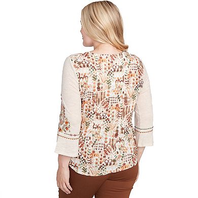 Petite Alfred Dunner Geometric Floral Embroidery Printed Top