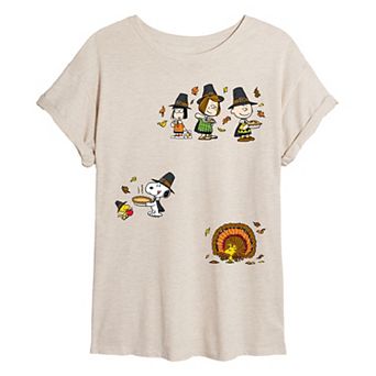 Juniors' Peanuts Thanksgiving Collage Oversized Tee