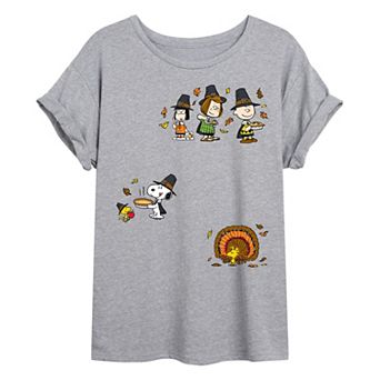 Juniors' Peanuts Thanksgiving Collage Oversized Tee