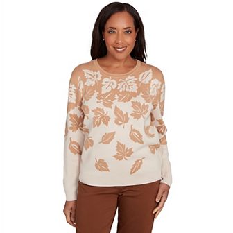Petite Alfred Dunner Falling Leaf Long Sleeve Sweater