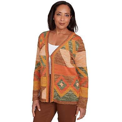 Petite Alfred Dunner Patchwork Long Sleeve Cardigan Sweater