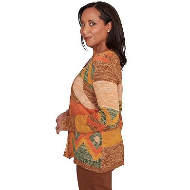 Petite Alfred Dunner Patchwork Long Sleeve Cardigan Sweater