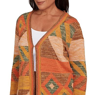 Petite Alfred Dunner Patchwork Long Sleeve Cardigan Sweater
