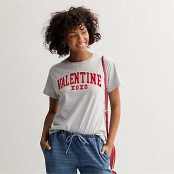 Juniors' Valentine XOXO Short Sleeve Graphic Tee