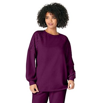 Roaman's Women's Plus Size Comfort+ Fleece Lace Shoulder Sweatshirt
