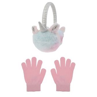 Girls Elli by Capelli Unicorn Faux Fur Earmuff & Gloves Set