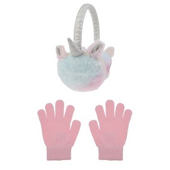 Girls Elli by Capelli Unicorn Faux Fur Earmuff & Gloves Set