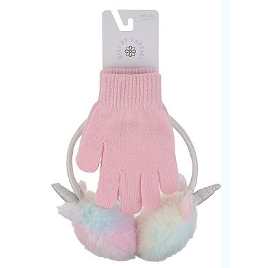 Girls Elli by Capelli Unicorn Faux Fur Earmuff & Gloves Set