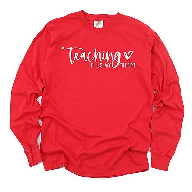 Simply Sage Market Teaching Fills My Heart Cursive Garment Dyed Long Sleeve