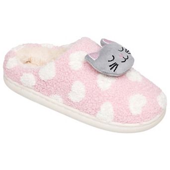 Capelli Hearts of Love Girls Faux Fur Lined Clog Slippers with 3D Pom Trim