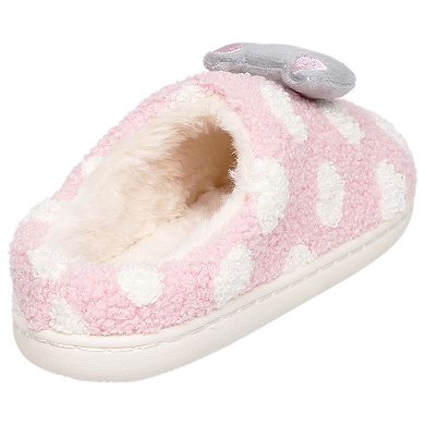 Capelli Hearts of Love Girls Faux Fur Lined Clog Slippers with 3D Pom Trim