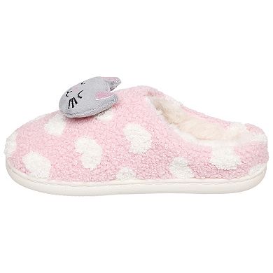 Capelli Hearts of Love Girls Faux Fur Lined Clog Slippers with 3D Pom Trim