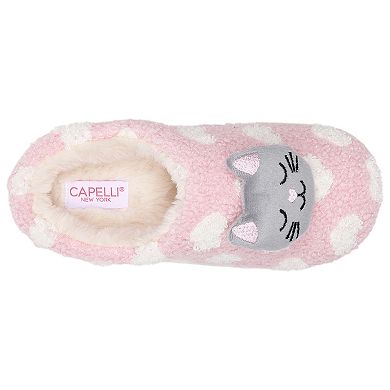 Capelli Hearts of Love Girls Faux Fur Lined Clog Slippers with 3D Pom Trim