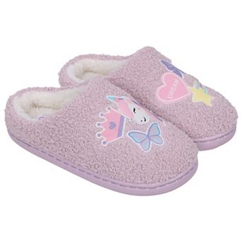 Capelli Faux Berber Girls Slip-On Slippers With Multi Layered Dreamy Unicorn Patches