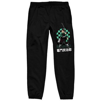 Men's Demon Slayer Tanjiro Kanji Checkerboard Banded Bottom Pajama Pants