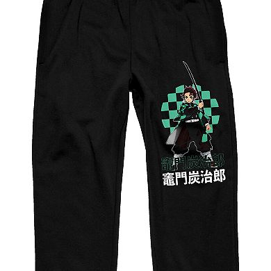 Men's Demon Slayer Tanjiro Kanji Checkerboard Banded Bottom Pajama Pants