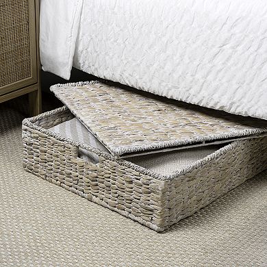 Holden 30" Classic Costal Hand-Woven Hyacinth Wicker Under Bed Storage Basket with Lid
