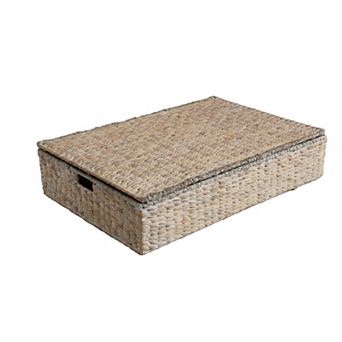 Holden 30" Classic Costal Hand-Woven Hyacinth Wicker Under Bed Storage Basket with Lid