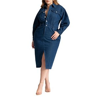 ELOQUII Women's Plus Size Oversized Denim Midi Dress
