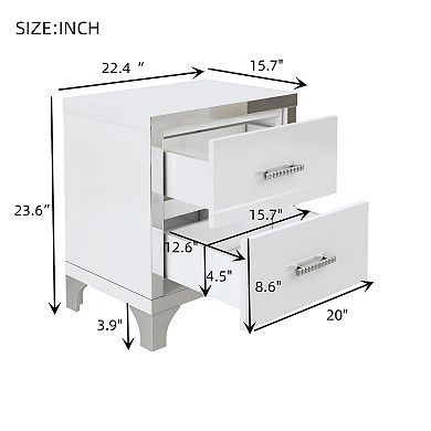 Merax 3-Pieces Sets,Dresser and Two Nightstands with Metal Handles and Mirror Decoration