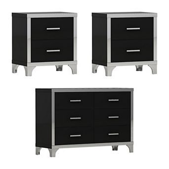 Merax 3 pc Sets,Dresser and Two Nightstands with Metal Handles and Mirror Decoration