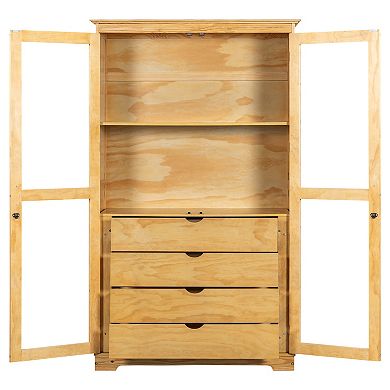 Merax Freestanding Kitchen Pantry Storage Cabinet with Glass Doors & 4 Drawers