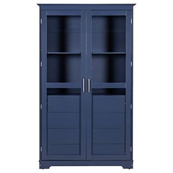 Merax Freestanding Kitchen Pantry Storage Cabinet with Glass Doors & 4 Drawers