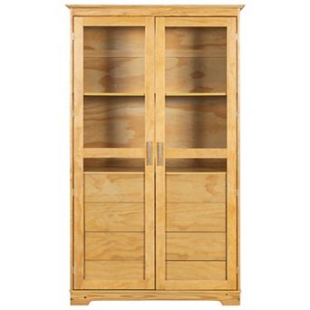 Merax Freestanding Kitchen Pantry Storage Cabinet with Glass Doors & 4 Drawers