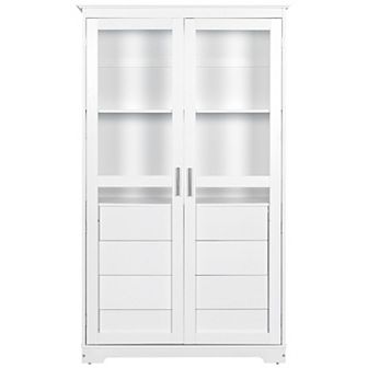Merax Freestanding Kitchen Pantry Storage Cabinet with Glass Doors & 4 Drawers