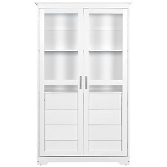 Merax Freestanding Kitchen Pantry Storage Cabinet with Glass Doors & 4 Drawers