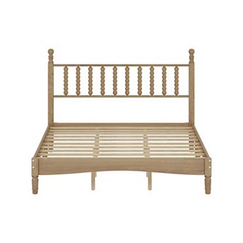 Merax Queen Size Wood Platform Bed with Gourd Shaped Headboard,Retro Style Platform Bed