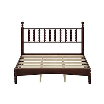 Merax Queen Size Wood Platform Bed with Gourd Shaped Headboard,Retro Style Platform Bed