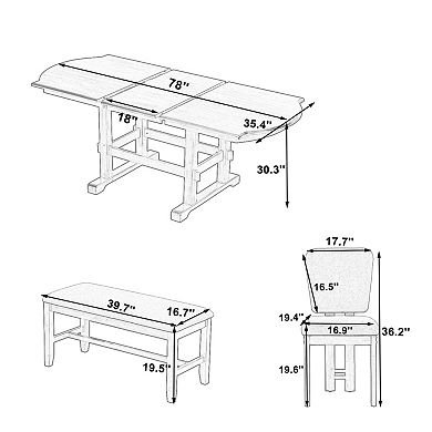 Merax 6 Pieces 78inch Extendable Wood Dining Table Set with Bench, Traditional Kitchen Table Set