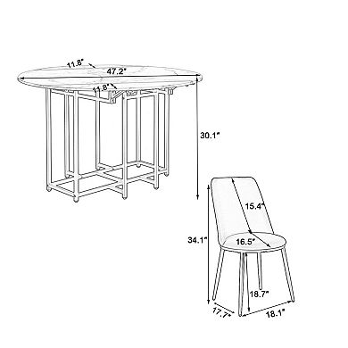Merax 5-Piece Extendable Kitchen Dining Table Set for Small Spaces - Round Faux Marble Top
