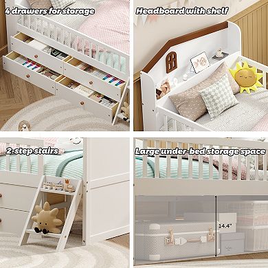 Merax Twin Bed Frame with Storage 4 Drawers,Wooden Bed Frame for Kids
