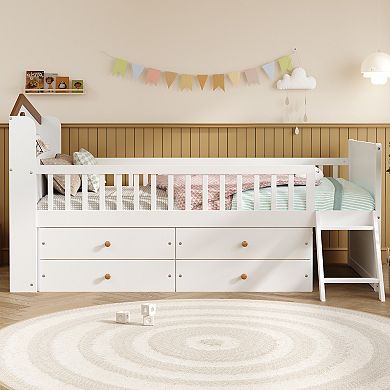 Merax Twin Bed Frame with Storage 4 Drawers,Wooden Bed Frame for Kids