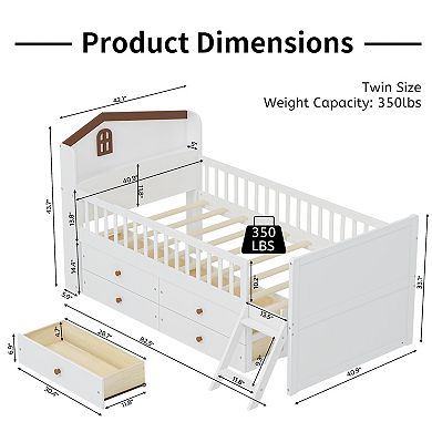 Merax Twin Bed Frame with Storage 4 Drawers,Wooden Bed Frame for Kids