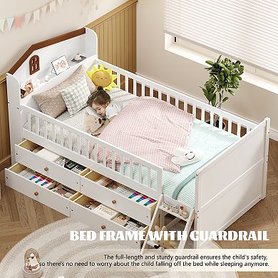 Merax Twin Bed Frame with Storage 4 Drawers,Wooden Bed Frame for Kids