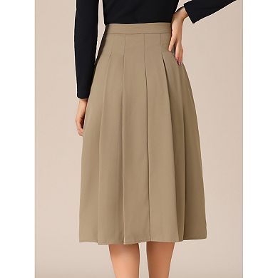 Women's High Waist Fall Work Office A-Line Pleated Midi Skirt
